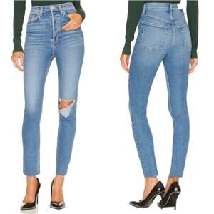 RE/DONE Jeans 90’s Skinny Ultra High Rise Broken Through w/ Rips Size 28